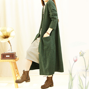复古文艺女式风衣外套长款外搭开衫秋冬装新款宽松大衣百搭森女系