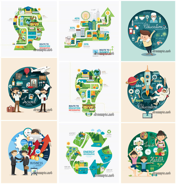 [510]扁平化可视化信息图icons图标城市医疗商务 AI矢量设计素材