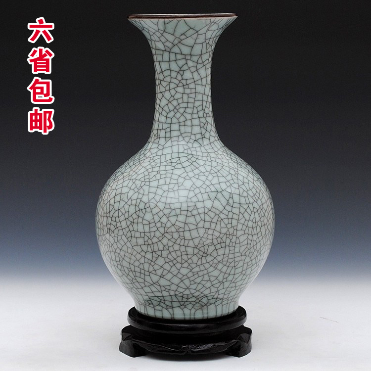 景德镇陶瓷器 仿古官窑裂纹釉花瓶 现代家居装饰品摆设 客厅摆件