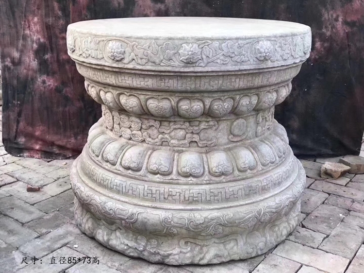 精品石头雕刻莲花须弥座庭院摆件缠枝莲汉白石柱墩花盆底座装饰