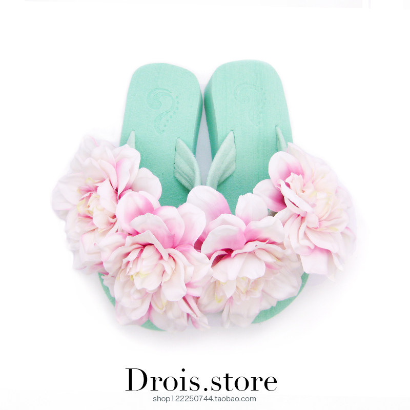 slipper With slope Pinch girl student High-heeled non-slip on vacation Sandy beach Flower Sweet Seaside on vacation Herringbone slipperin the Women's Shoes, Slippers  category - from Buy2taobao.com to provide professional Taobao agent buy service
