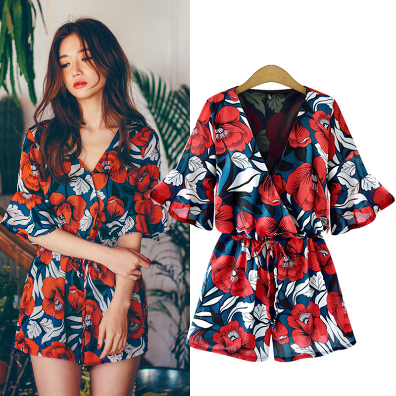 Large Chiffon Dress mm new pattern Broad leg Jumpsuits Mid length version summer Lotus sleeve Floral skirtin the Women's clothing/Boutique , Large size women  category - from Buy2taobao.com to provide professional Taobao agent buy service