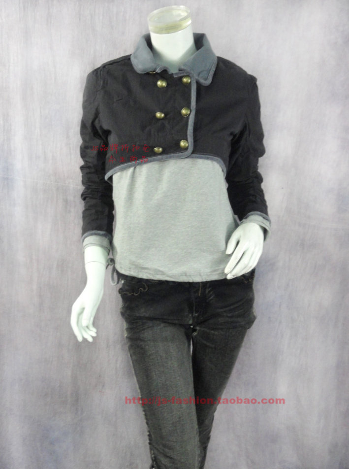 100元3件!艾V 正品 丝绒拼色翻领棉混纺休闲女春秋短上衣外套B185