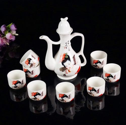 陶瓷白酒黄酒杯酒瓶中式仿古酒具酒壶套装家用酒壶九件套特价包邮