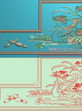 精雕图jdp灰度图bmp浮雕图莲藕莲花荷花扶手下花496x181莲花侧板