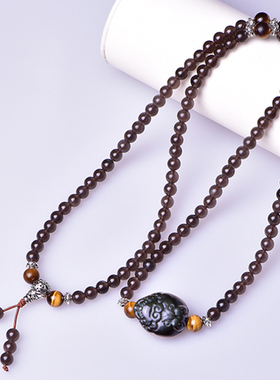 天然冰种黑曜石貔貅108粒手链  黑曜石有求必应貔貅手串