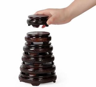 实木可旋转底座花瓶茶壶茶杯古玩玉器底木托黑紫檀木带脚套六木座