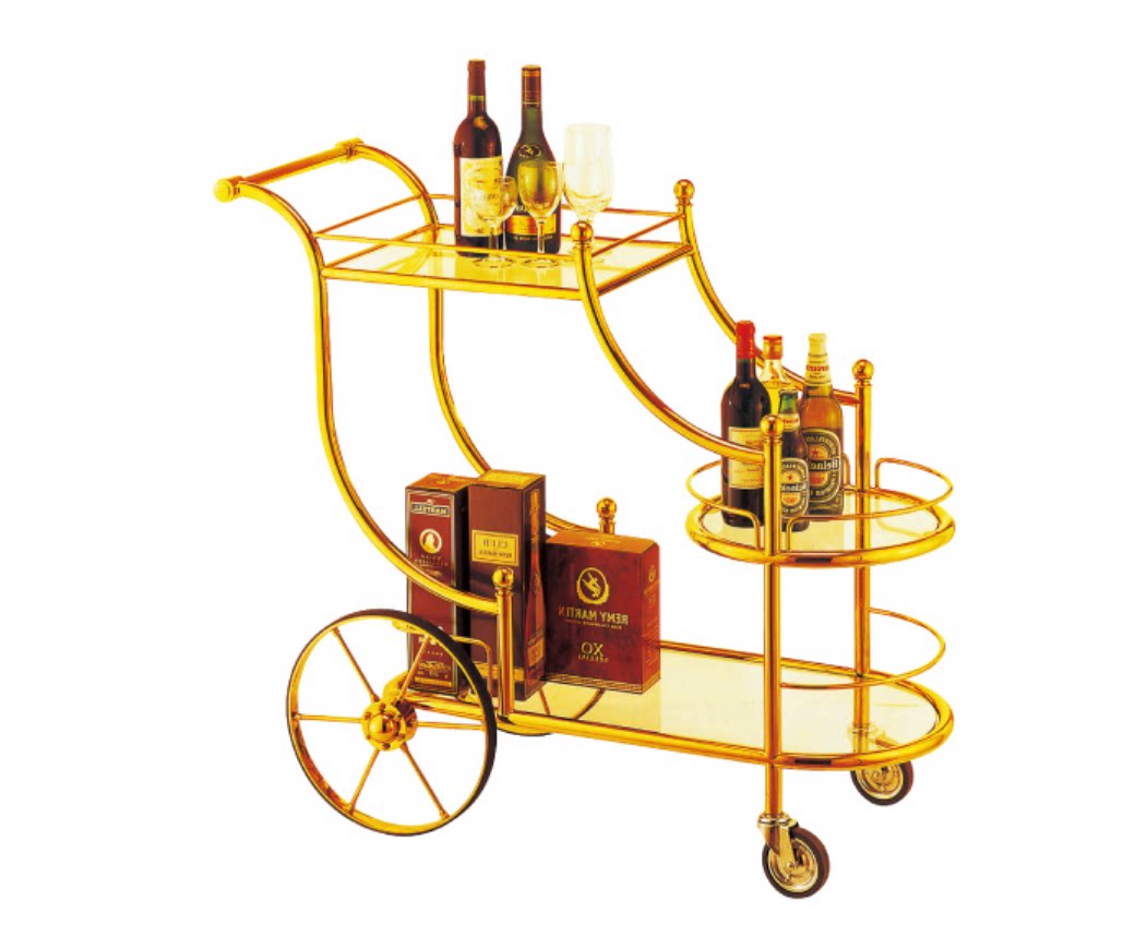 欧式豪华贵妃酒水车推车 钛金餐车服务推车 移动点心车茶水车