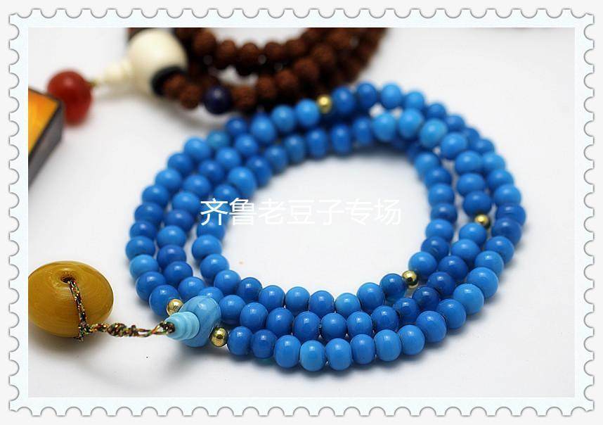 博山老琉璃珠子8mm孤品老料松石蓝小手工料珠108佛珠DIY散珠