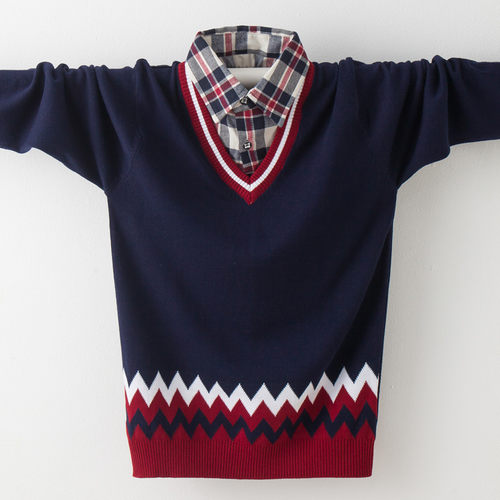 男童毛衣假两件套头2024春秋新款