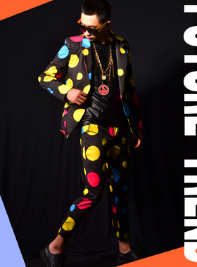 [独家]夜店男歌手DSDJ权志龙GD彩色波点西装大牌酒吧演出服配饰