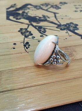 925银复古风格马眼形戒指托花朵