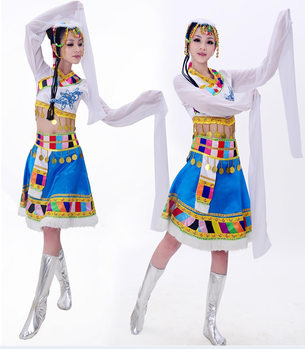 藏族儿童水袖分体舞台演出服图片