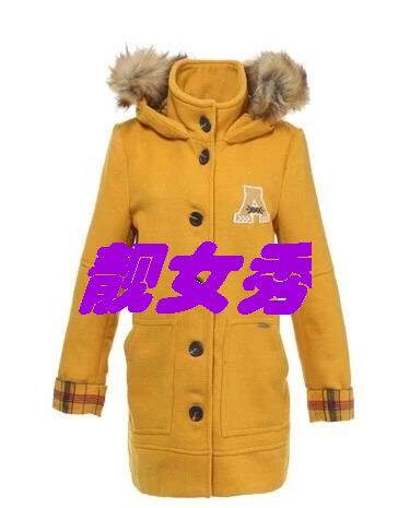 品牌冬款艾AG格显瘦修身毛呢连帽大衣女外套140334191