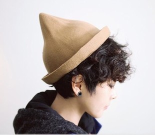 秋冬冰淇淋巫师巫女帽 可爱尖尖顶羊毛呢卷边小礼帽男女士韩国