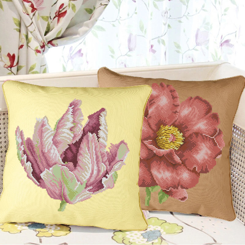 精准印花 DMC十字绣套件 客厅 抱枕靠垫   盛放系列 4选1