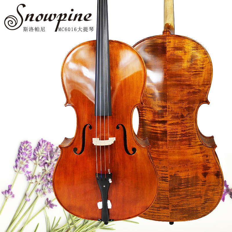 snowpine斯洛帕尼实木带花大提琴 虎背纹亮光琴 考级演奏级大提