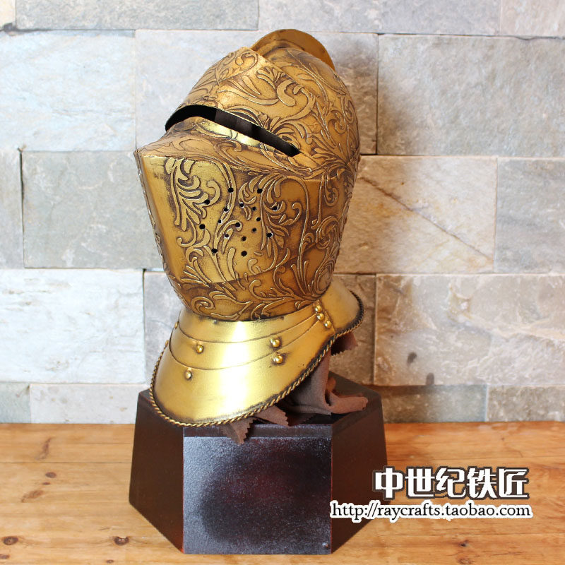 欧洲中世纪骑士头盔复古武士盔甲剧本杀装饰道具酒吧网咖餐厅大堂