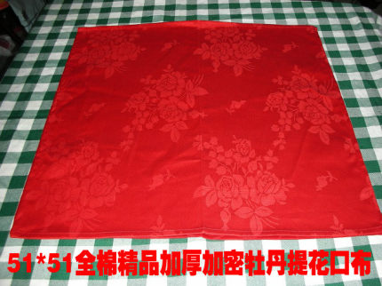 酒店新款无花红牡丹大红色口布全棉提花纯棉餐巾可折花