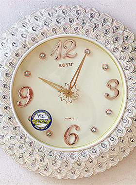 时尚田园挂表欧式静音客厅钟表创意艺术石英挂钟铁艺复古镶钻时钟