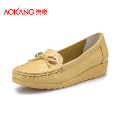 Aokang shoes new style shoes leather driving shoe nursing shoes asakuchi bow comfort shoes women's shoes