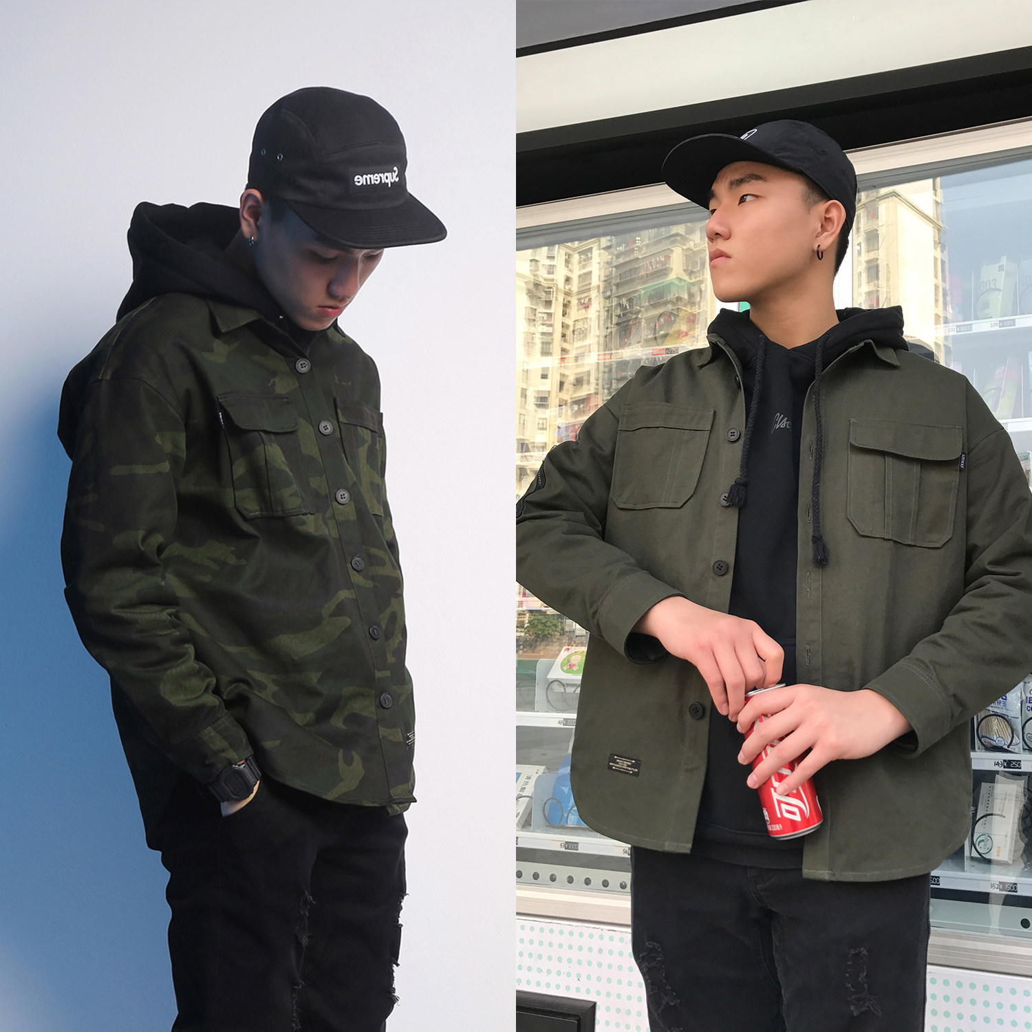 现货 AIRWAY 16FW CAMO SHIRT 迷彩军绿 双色 硬朗 工装衬衫 情侣