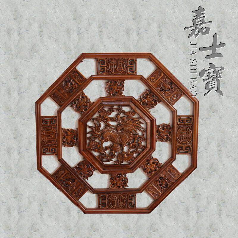 新品嘉士宝现代东阳透雕中式装饰香樟木仿古古典壁挂麒麟木雕挂件