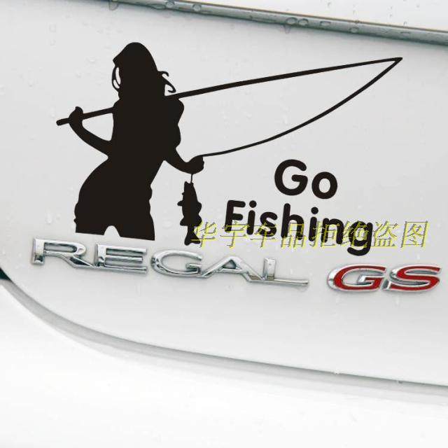 户外车贴 美女钓鱼贴花个性 垂钓贴纸gone fishing女钓手钓箱贴