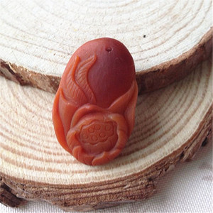 正宗凉山南红玛瑙莲花吊坠雕件 柿子红玉石荷花朵雕刻小挂饰项坠