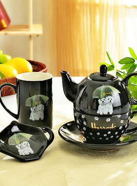 英国哈罗斯Harrods西高地小熊陶瓷茶壶子母壶咖啡杯外贸茶杯出口