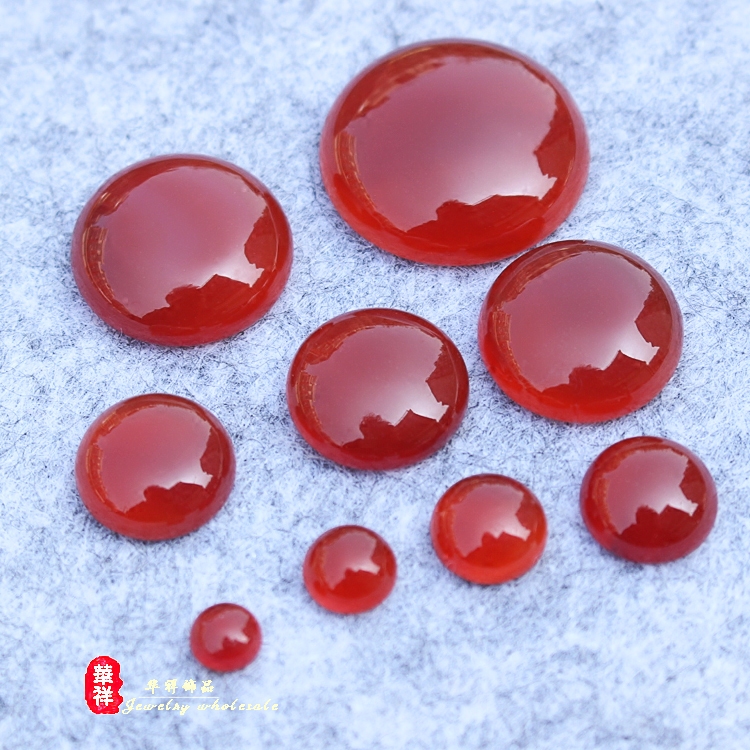 天然红玛瑙戒面 红玉髓圆形戒面半圆贴片 diy发簪戒指材料包配件