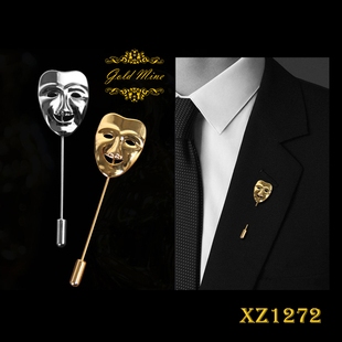 欧美范奥斯卡铁面人金面具领针礼服胸针西服胸章正装银徽章别针