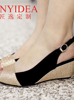 小匠逸跟真皮31新款定制女鞋32嘴鞋凉鞋女7D0225定制坡码鱼33