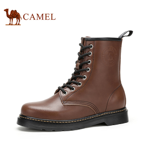 Camel/骆驼男鞋 2017秋冬新款马丁靴男靴潮流英伦高帮皮靴系带靴