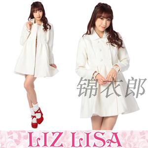 小瑕疵大实惠liz lisa甜美双排扣白色长款大衣软萌妹子外套