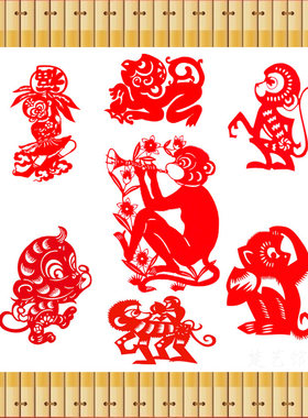 猴子剪纸窗花新年春节贴纸玻璃贴儿童手工作品幼儿园装饰画特价