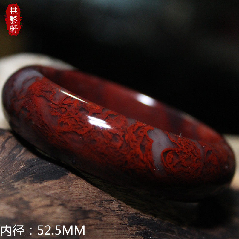 桂林鸡血玉手镯玉镯血丝血色灵动天然玉石收藏精品小内径玛瑙鸡血