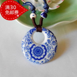 景德镇青花陶瓷项链 民族风毛衣链 女复古云南长款摆地摊批发货源