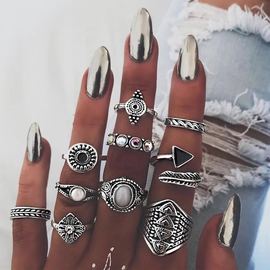 欧美关节戒指速卖通复古民族，风夸张宝石，组合10件套装戒指