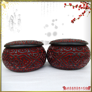 质量保障棋友收藏升值礼物雕漆老货木胎手工剔漆祥云围棋盒1对2件