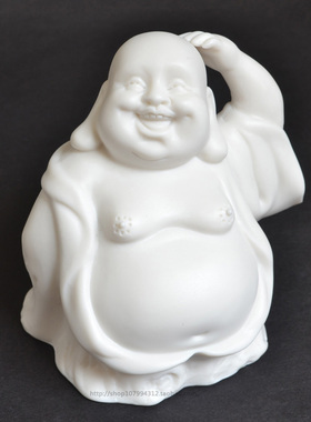 古典风人物白瓷创意汽车弥勒佛像