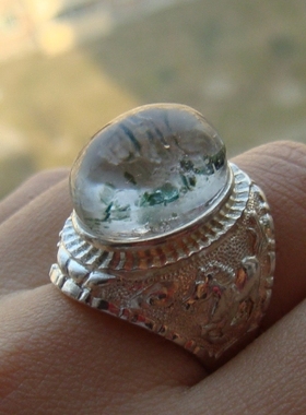 珠宝纯银包裹绿碧玺霸气风戒指