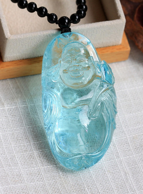 震撼版！硕大珍藏级超冰透海蓝宝大佛（84.4克）