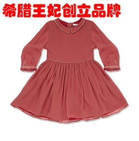 Marie Chantal 女童  桑蚕丝  长袖 翻领 百褶 红色 连衣裙