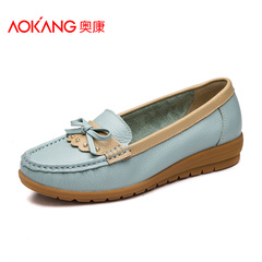 Aokang shoes women's shoes are comfortable and light sweet leather bow set foot leather soft cover flat casual shoes