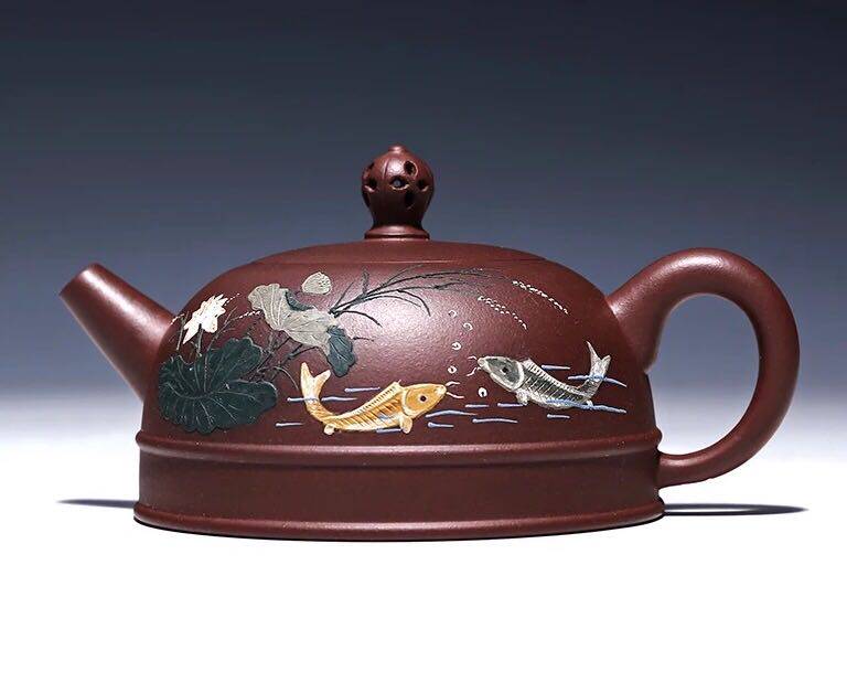 半月壶 连年有余佛缘 宜兴紫砂壶 原矿紫泥 魏顺妹全手工280ml