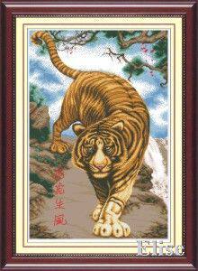 高清彩色十字绣老虎图纸