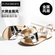 Fondberyl/feibolier new flat-bottom leather comfort sandal women's shoes in the summer FB42119745