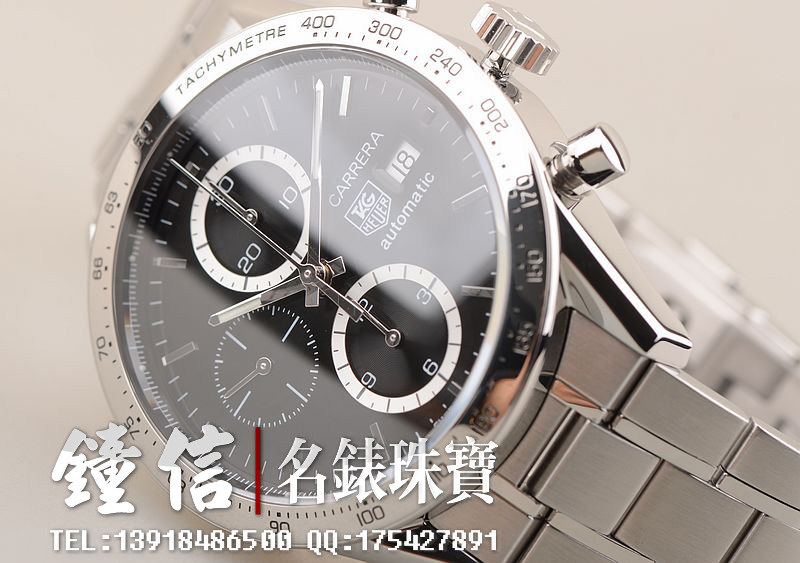 已售出【97新】豪雅卡雷拉黑盘自动机械计时钢带男表CV2016.BA0786