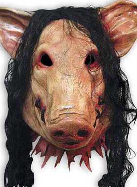 万圣节动物头套恐怖抖音成人搞怪电锯惊魂猪八戒面具带发猪头面具